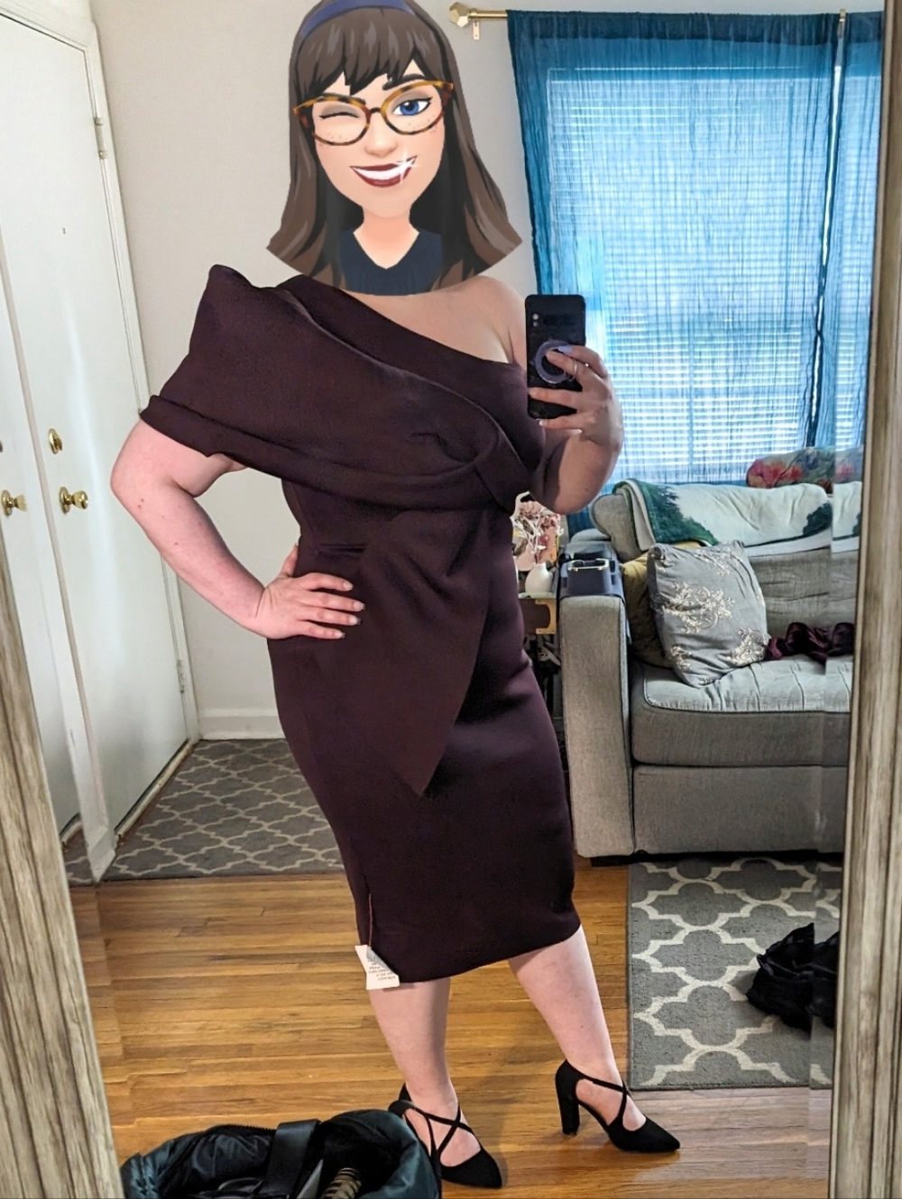 ASOS DESIGN peekaboo shoulder tuck midi pencil dress in Aubergine